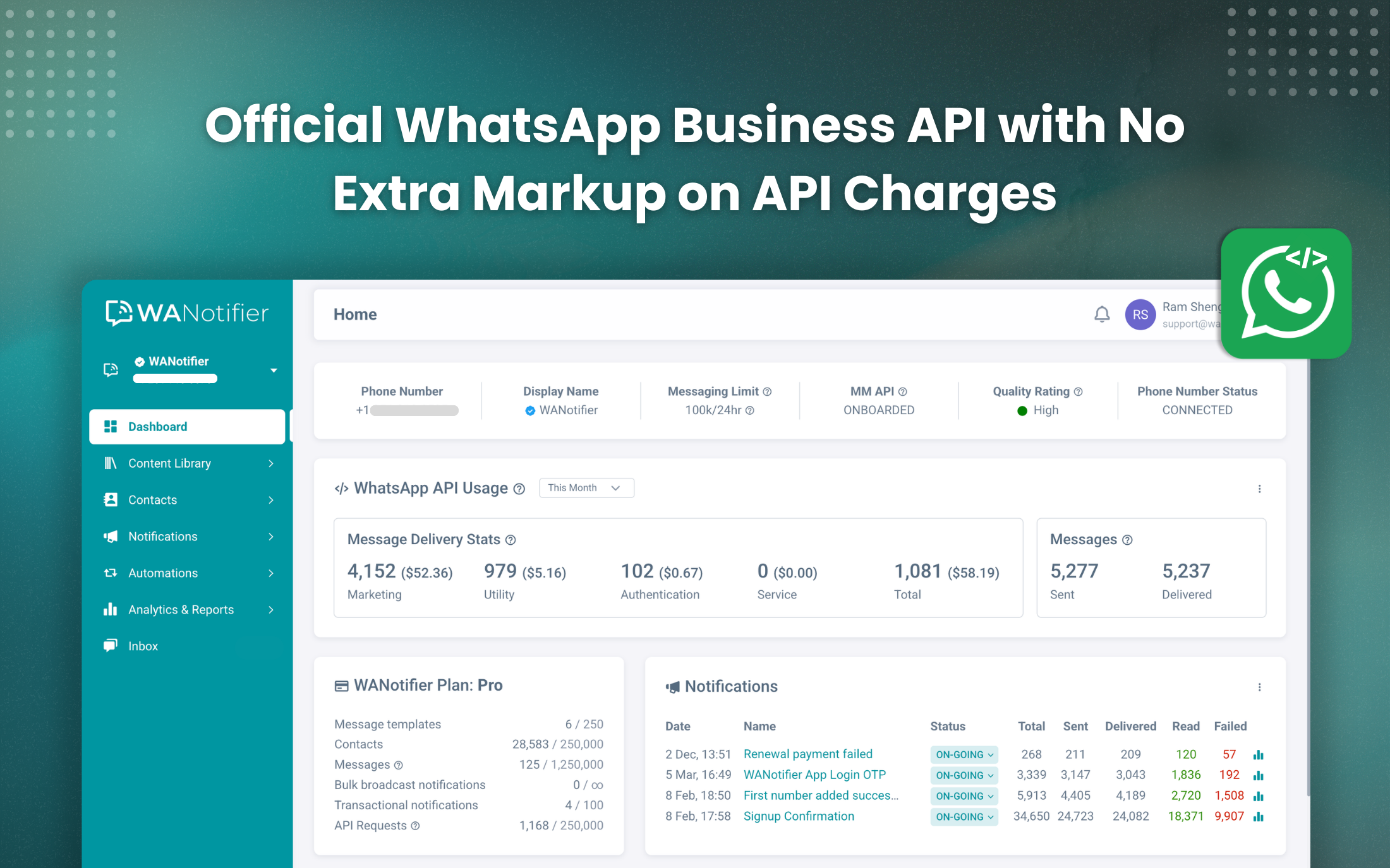 WANotifier  - Main product screenshot demonstrating key features and user interface