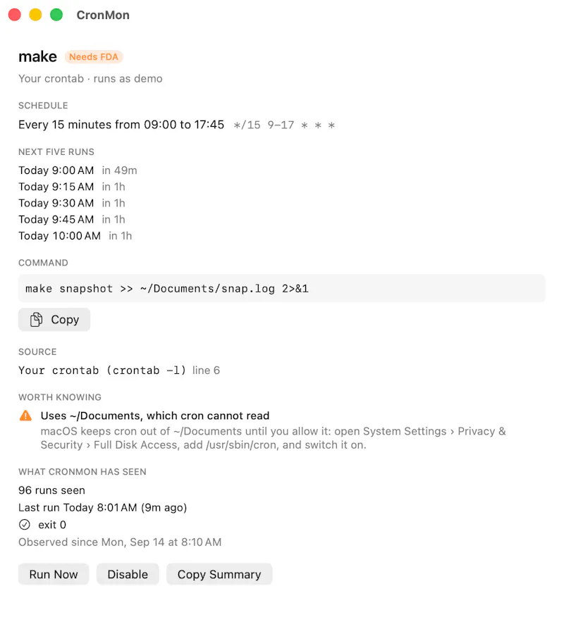CronMon: What runs on this Mac and when? screenshot 2