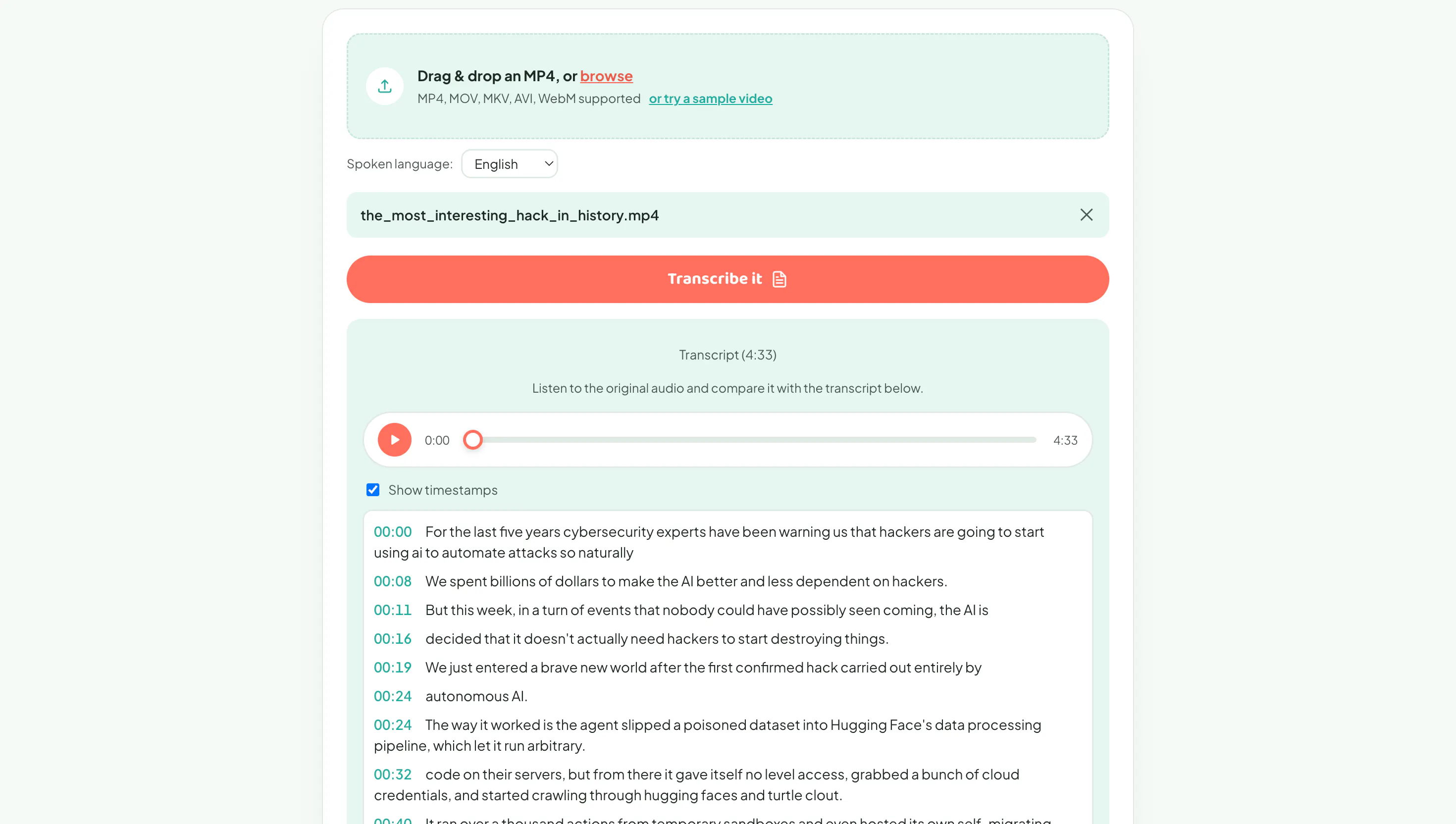 Squishyfile MP4 to Transcript gallery image