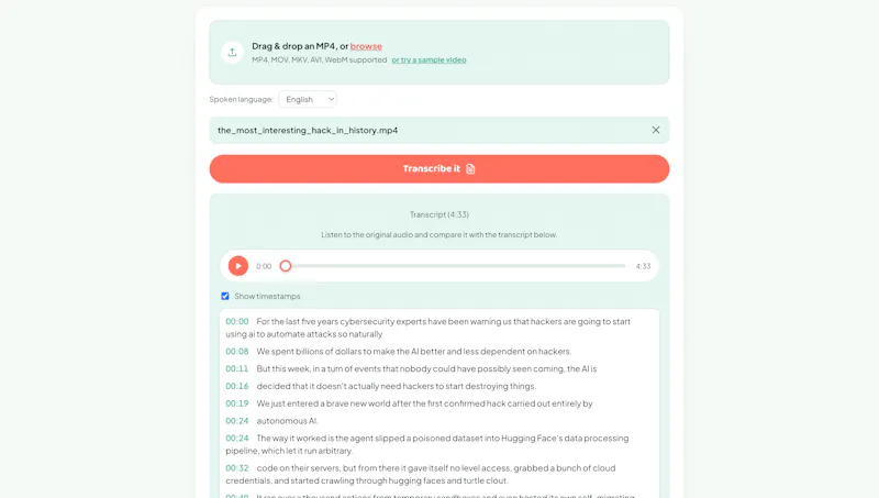 Squishyfile MP4 to Transcript screenshot 2