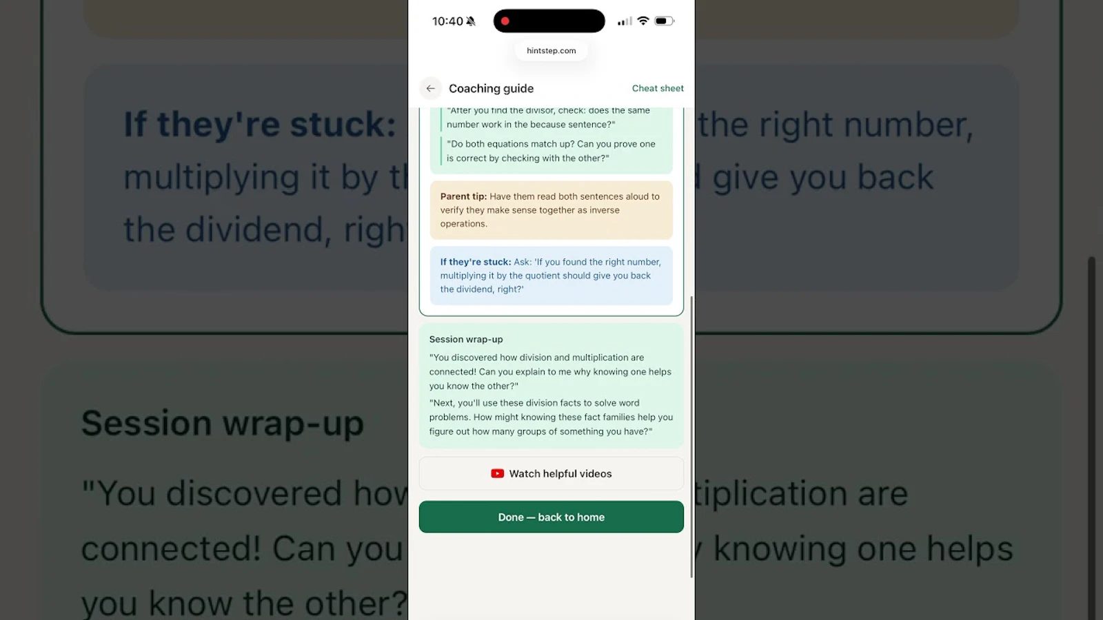 HintStep — Homework coaching for parents screenshot 1 (video preview)