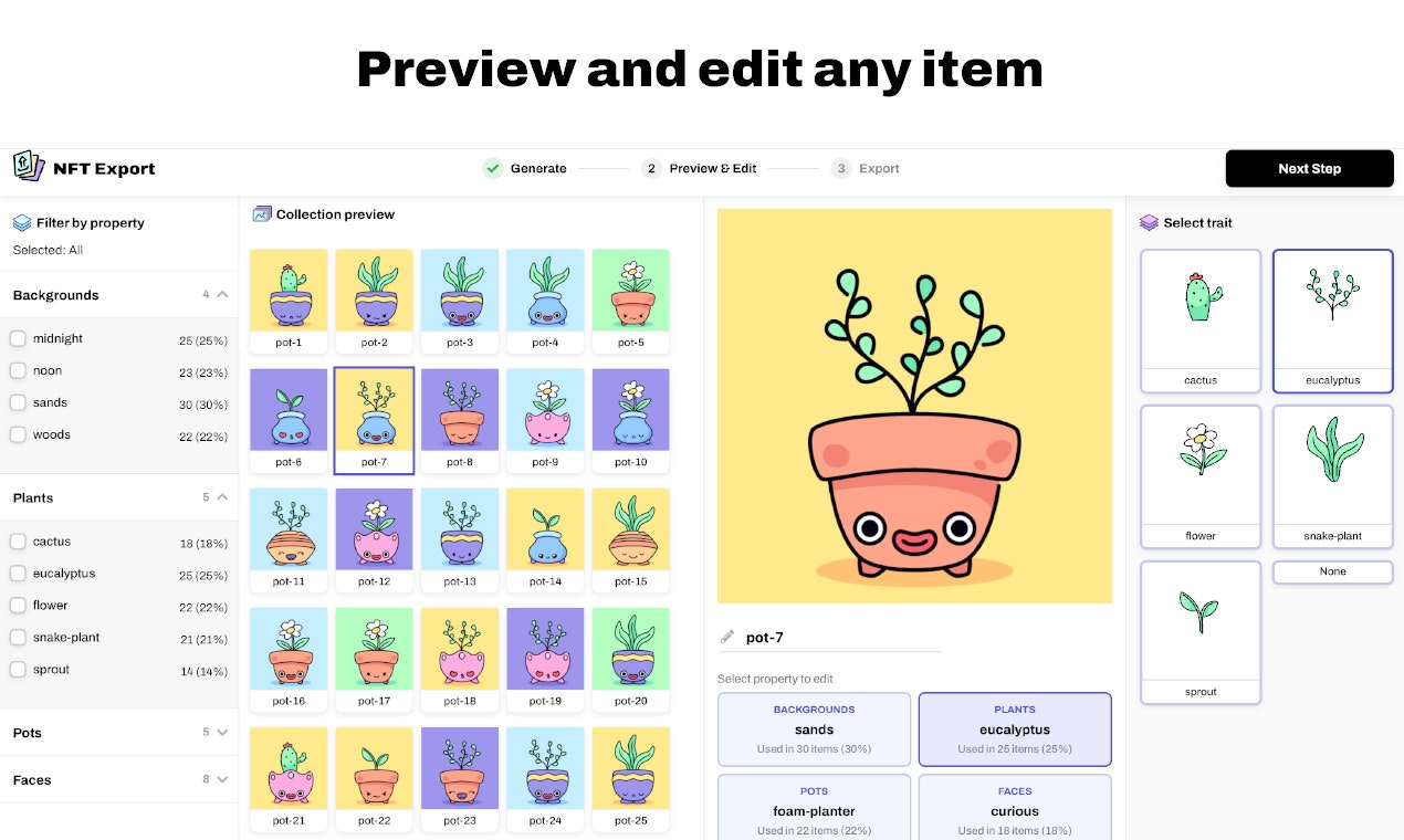 Exportación NFT - Generar, obtener una vista previa y editar 10k NFT en minutos de forma gratuita media 3