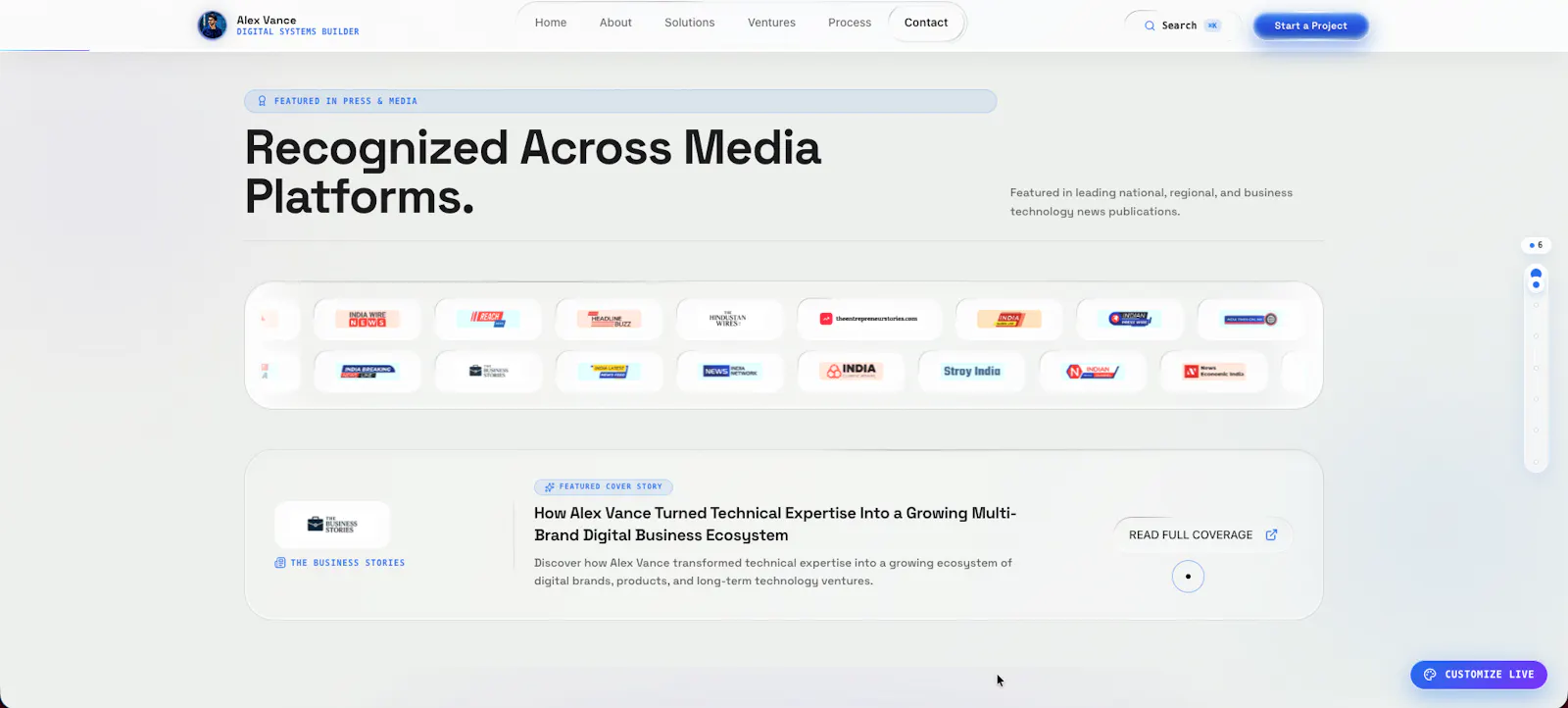 Liquid Glass Portfolio for Tech Founders screenshot 2