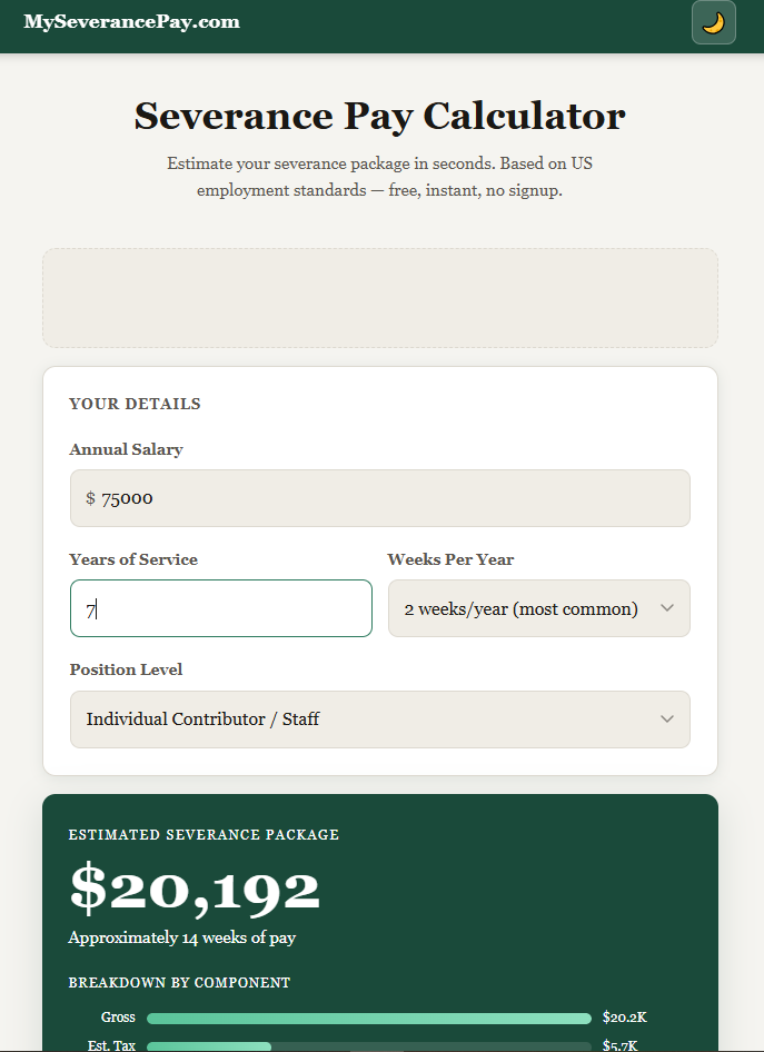 Free severance pay calculator online	 gallery image