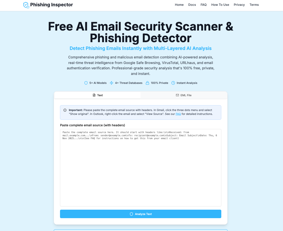Phishing Inspector - Main screenshot showing features and interface