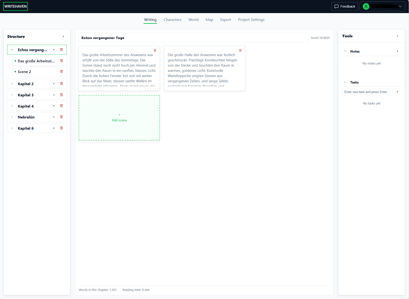 WriteHaven - Main screenshot showing features and interface