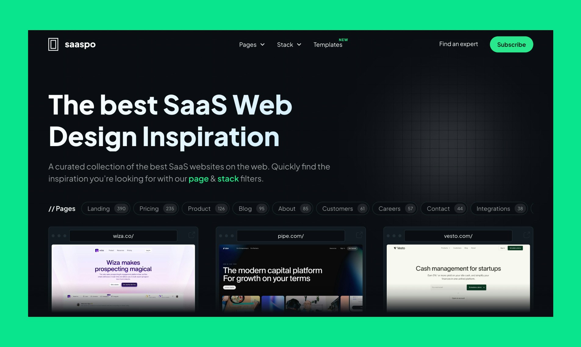 startuptile Saaspo-Free SaaS design inspiration library 1400+ pages