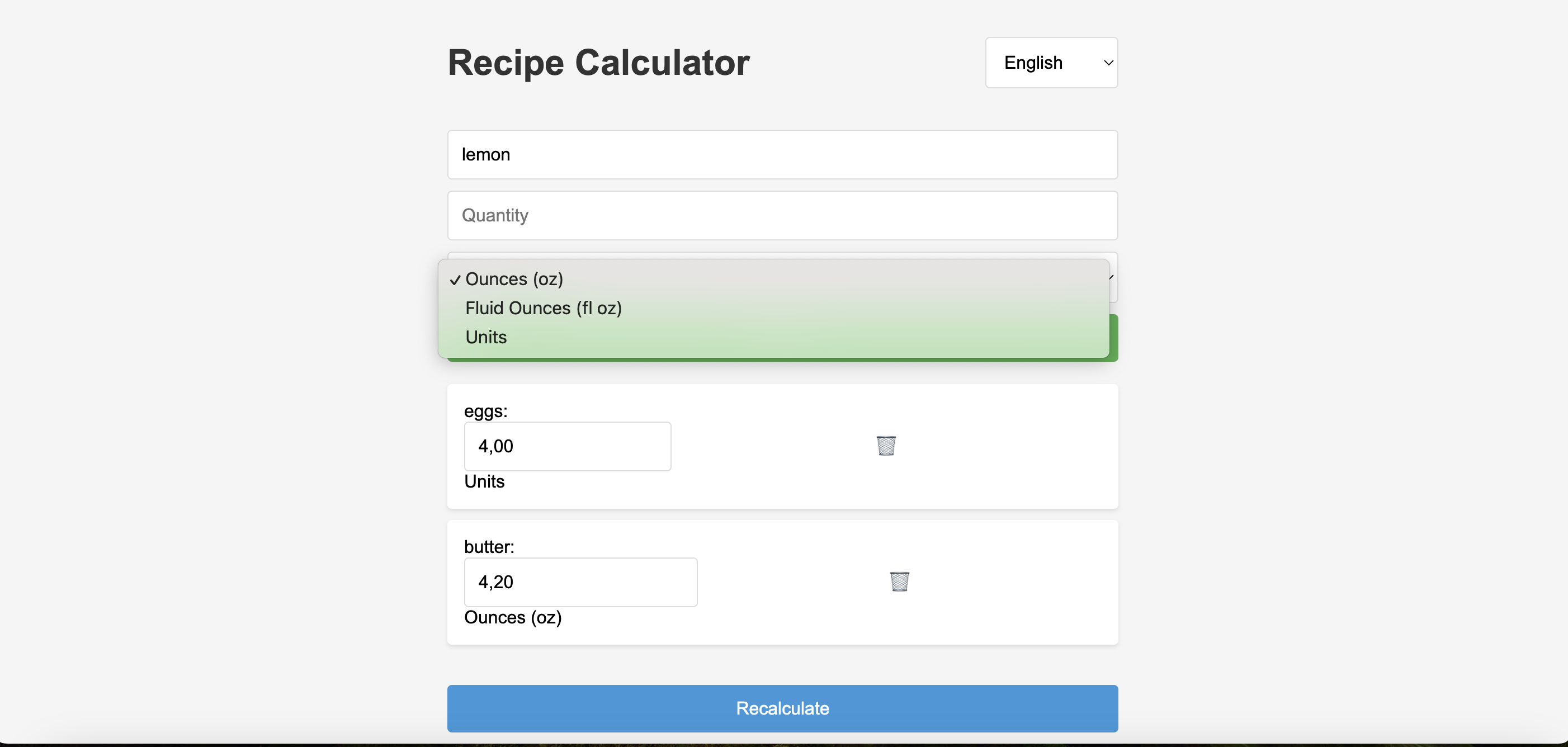 Mídia 2 de App da calculadora de receitas