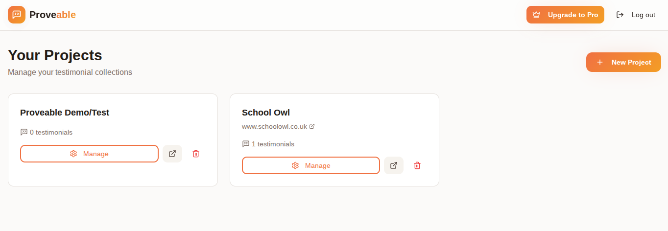 Proveable - Simple Customer Testimonials - Screenshot 4 showing product features and functionality