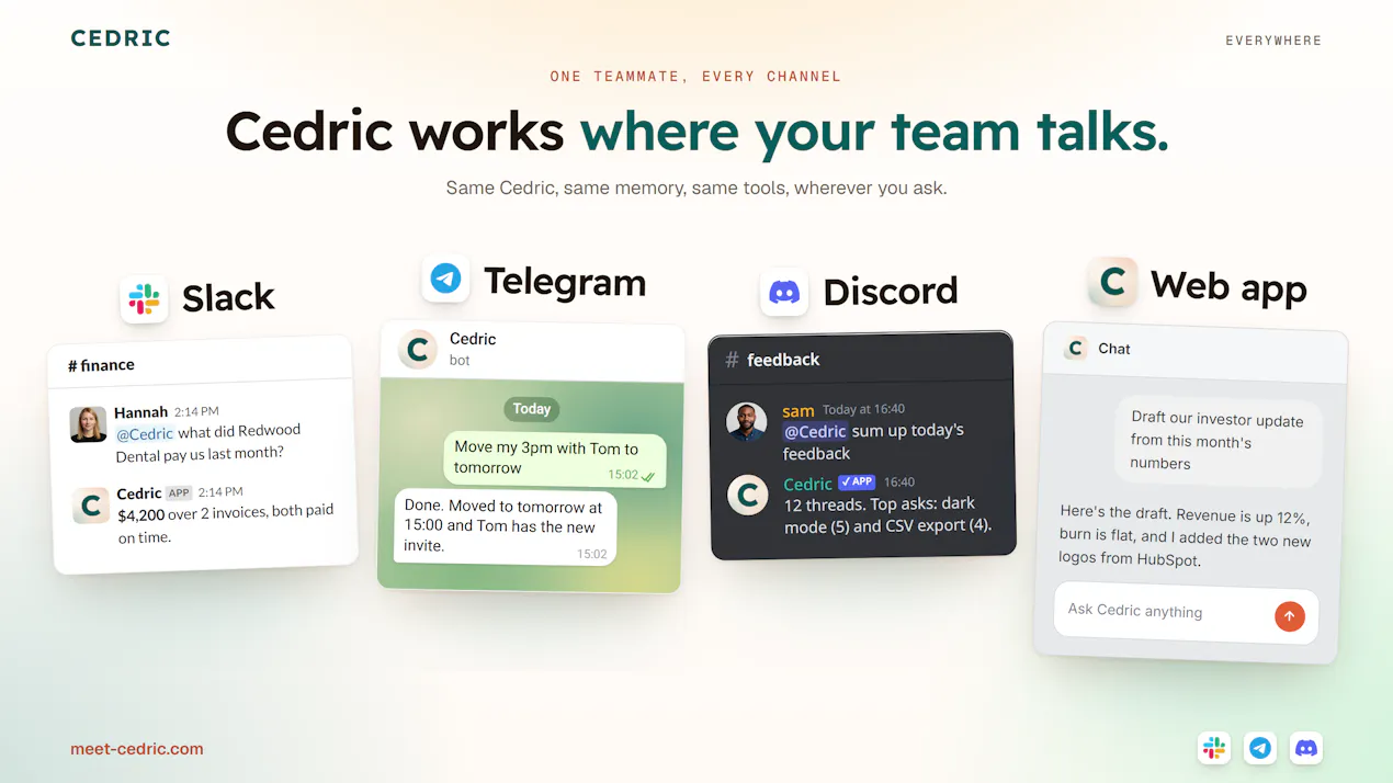Cedric AI Teammate for Startups product