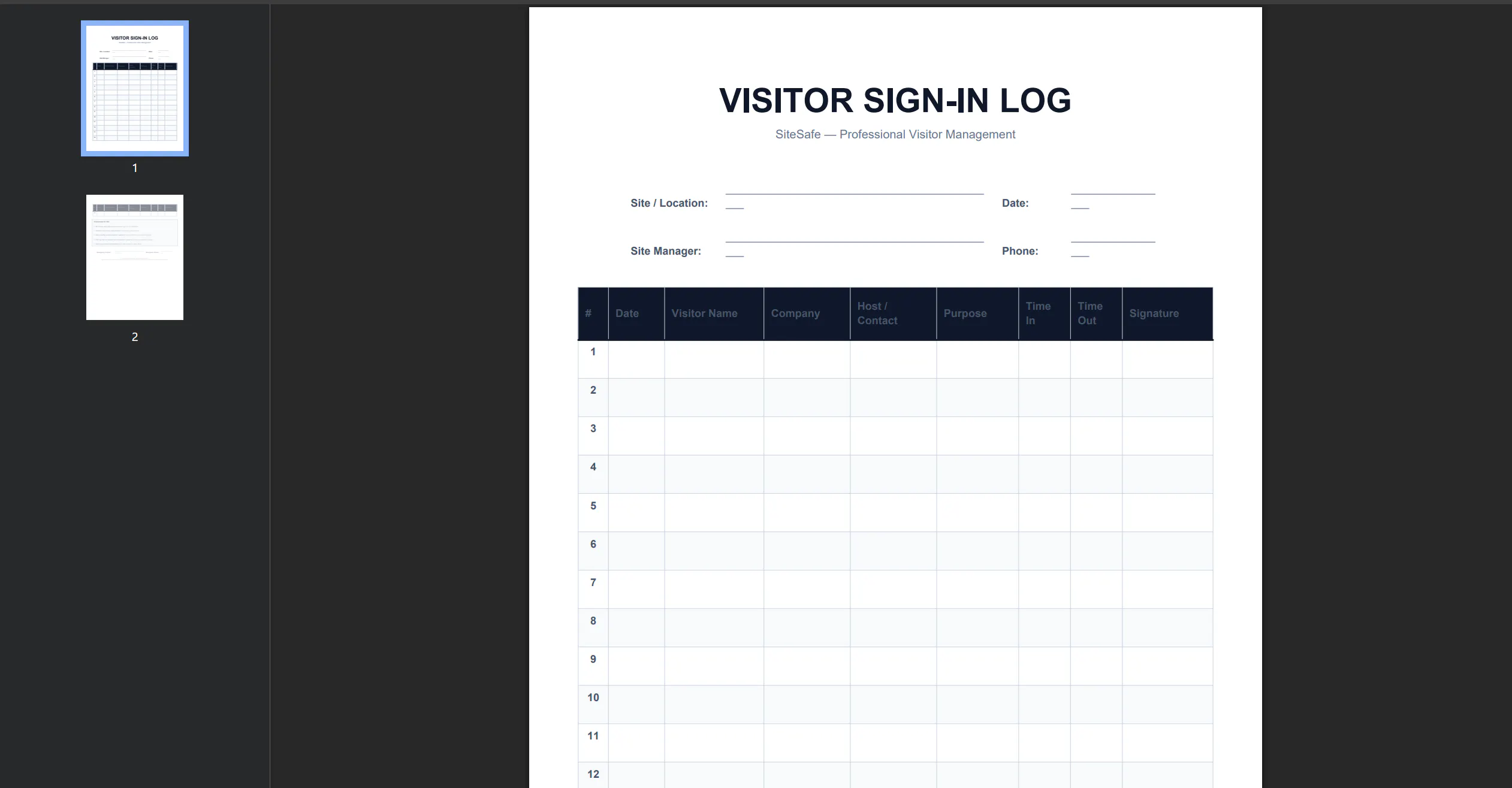 Free Visitor Sign-in  Template gallery image