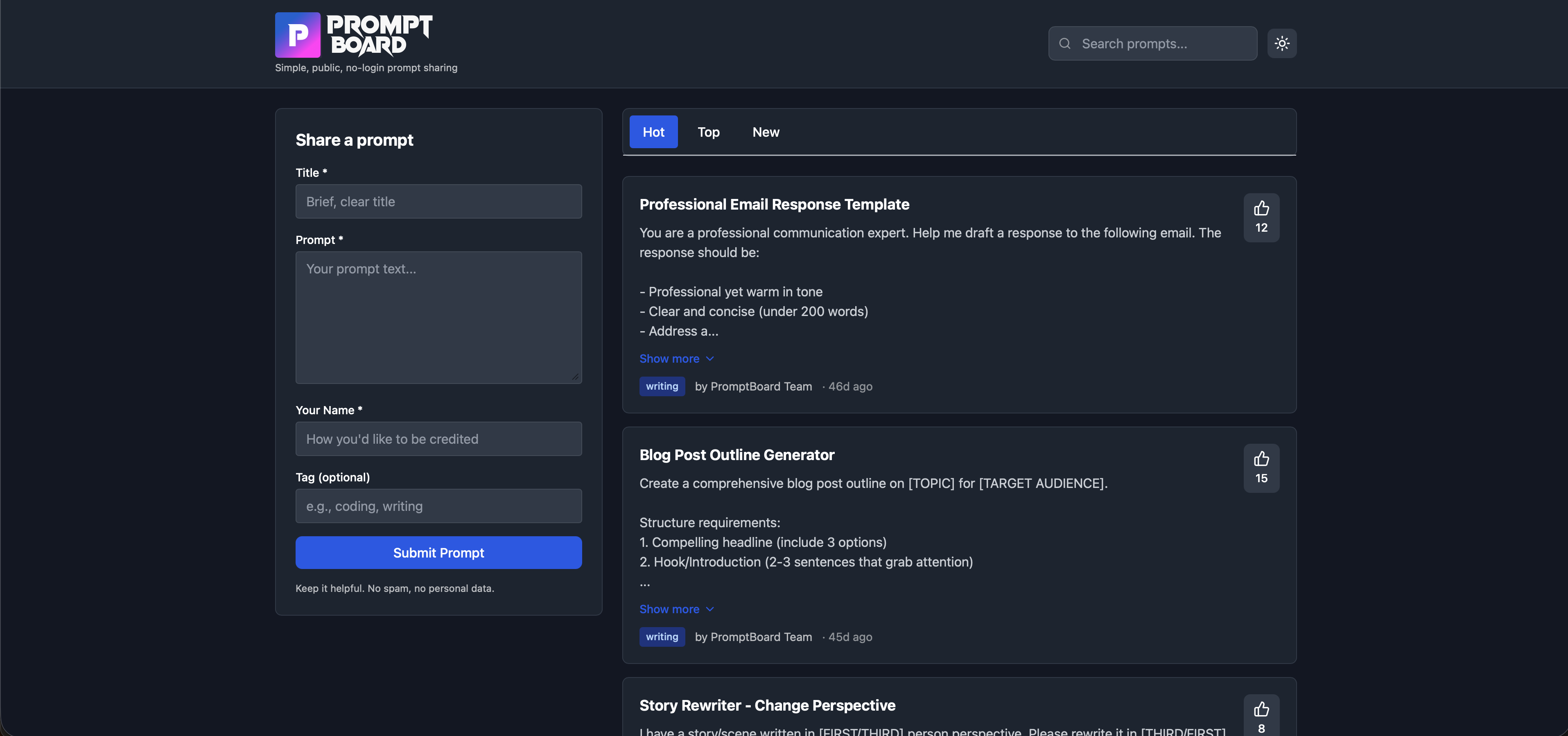 Prompt Board - Main product screenshot demonstrating key features and user interface