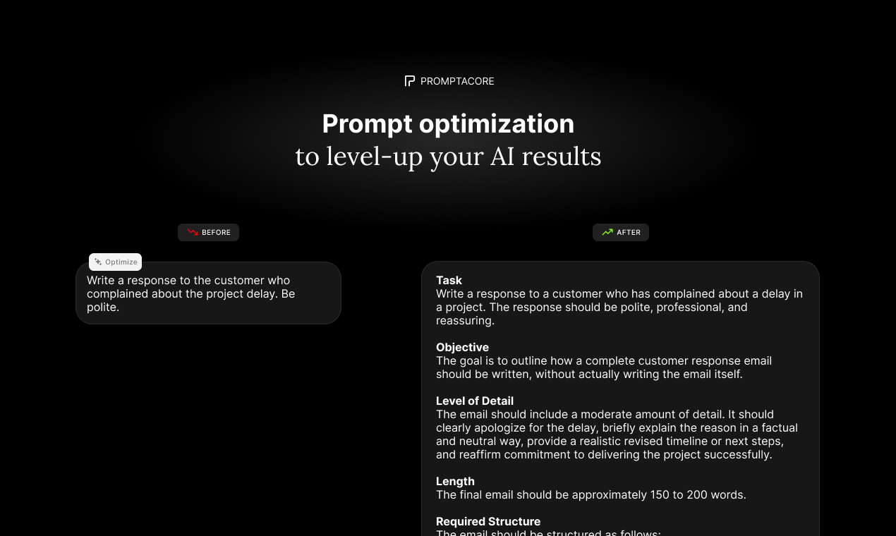 Promptacore - Main product screenshot demonstrating key features and user interface